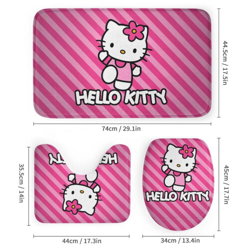 Ensemble rideau de douche Hello Kitty avec tapis de bain antidérapant et 2