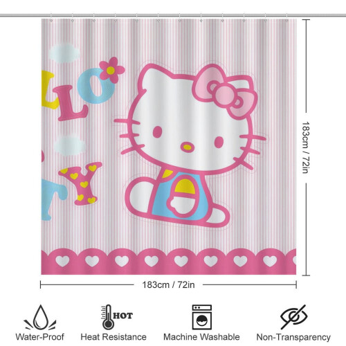 Ensemble rideau de douche Hello Kitty avec tapis de bain antidérapant et 1