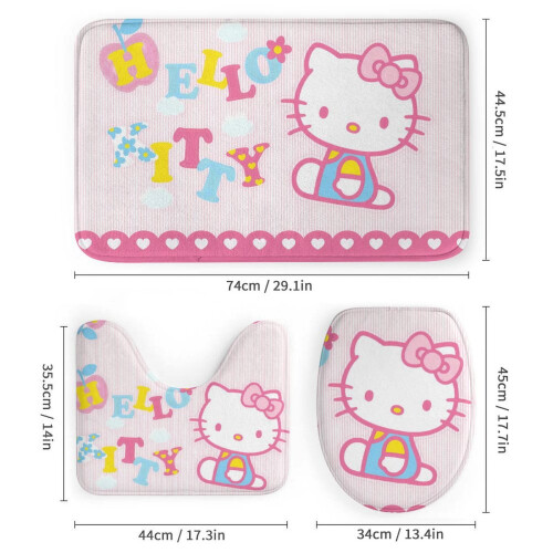 Ensemble rideau de douche Hello Kitty avec tapis de bain antidérapant et 2