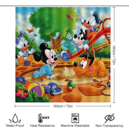 Σετ κουρτινών μπάνιου Mickey family με αντιολισθητικό χαλάκι μπάνιου και 1