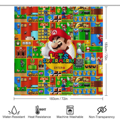 Σετ μπάνιου Mario με αντιολισθητικά χαλιά και κουρτίνα ντους 1