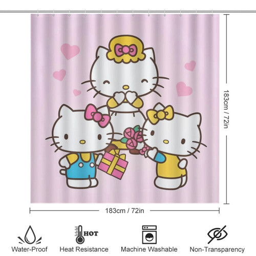 Set perdea de duș Hello Kitty cu covoraș de baie antiderapant și 1