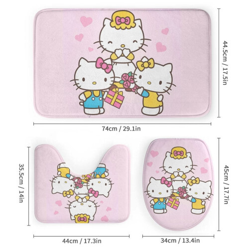 Set perdea de duș Hello Kitty cu covoraș de baie antiderapant și 2