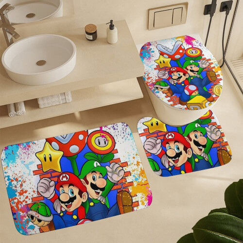 Σετ κουρτίνας ντους Mario με αντιολισθητικό χαλάκι μπάνιου και τουαλέτα 1