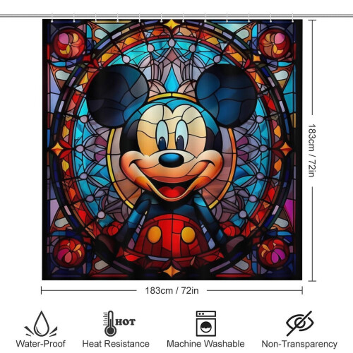 Ensemble rideau de douche Mickey avec tapis de bain antidérapant et 1