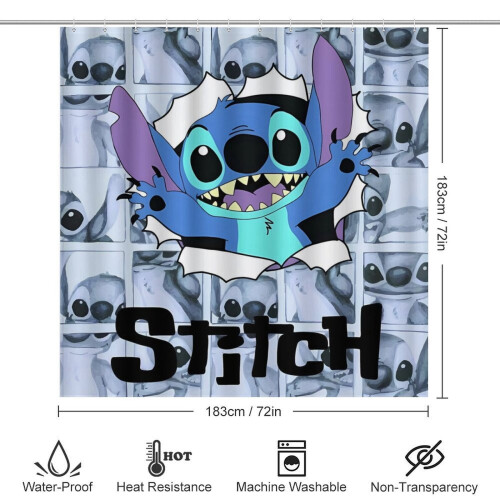 Σετ Κουρτινών Μπάνιου Stitch Family Μαύρες 72x72in4 τεμάχια 1