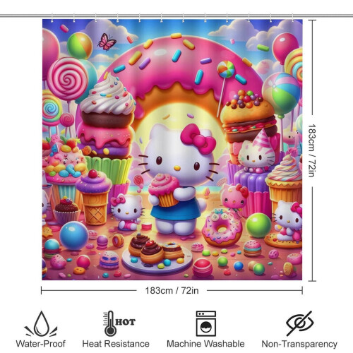 Ensemble rideau de douche Hello Kitty avec tapis de bain antidérapant et 1