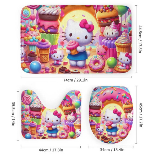 Ensemble rideau de douche Hello Kitty avec tapis de bain antidérapant et 2