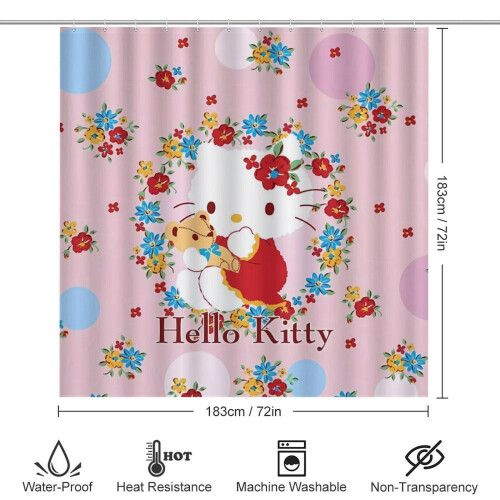 Hello Kitty Duschvorhang-Set mit rutschfester Badematte und 1