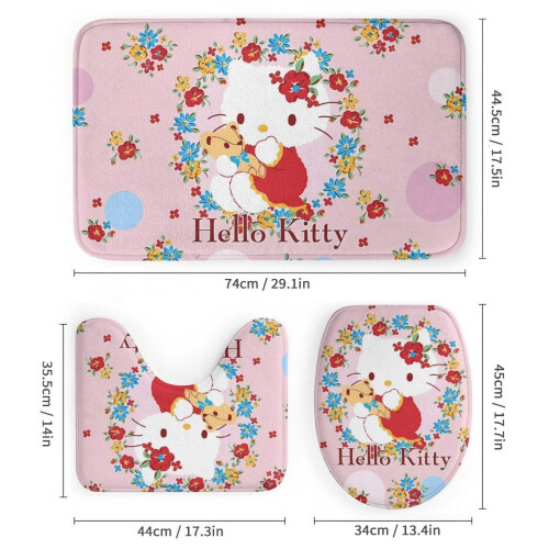 Hello Kitty Duschvorhang-Set mit rutschfester Badematte und 2