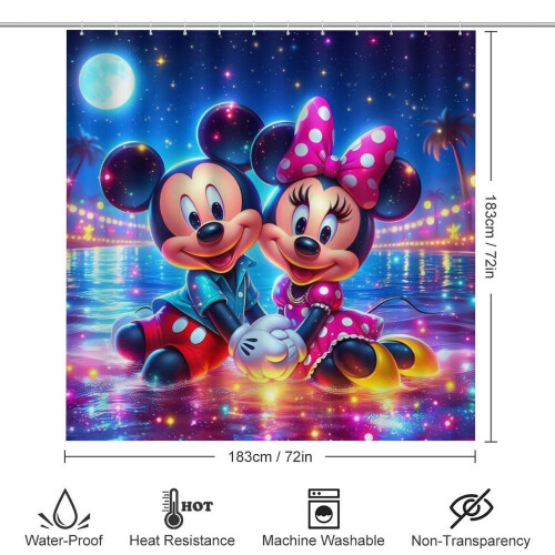 Ensemble rideau de douche Mickey avec tapis de bain antidérapant et 1
