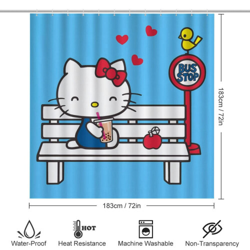 Hello Kitty Duschvorhang-Set mit rutschfester Badematte und 1