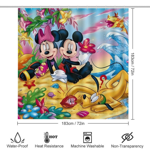 Ensemble rideau de douche Mickey avec tapis de bain antidérapant et 1