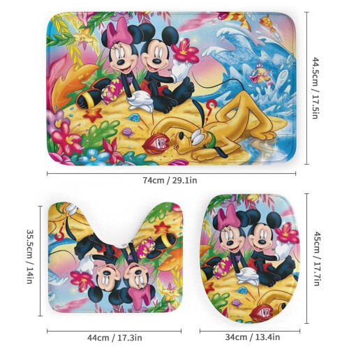 Ensemble rideau de douche Mickey avec tapis de bain antidérapant et 2