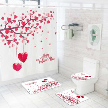 Ensemble de 4 rideaux de douche avec crochets et tapis doux pour salle de bain - Décoration romantique pour la Saint-Valentin