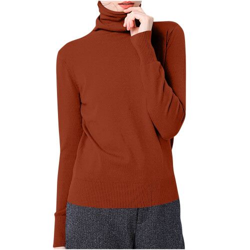 Pull à col roulé pour femme, en maille de coton uni, coupe ajustée 1