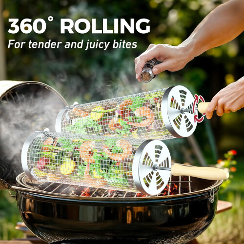 Grillkorb mit Holzgriff, Edelstahl 304, 2 Stück 2