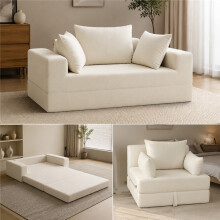 Sofá cama convertible 2 en 1, plegable y de pana, cama ovalada independiente para invitados con 3 almohadas, ideal para espacios pequeños.