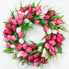 Artificial Tulip Wreath,15.7Inch Hanging Tulip Flower Branch Garland Spring Summer Decoration