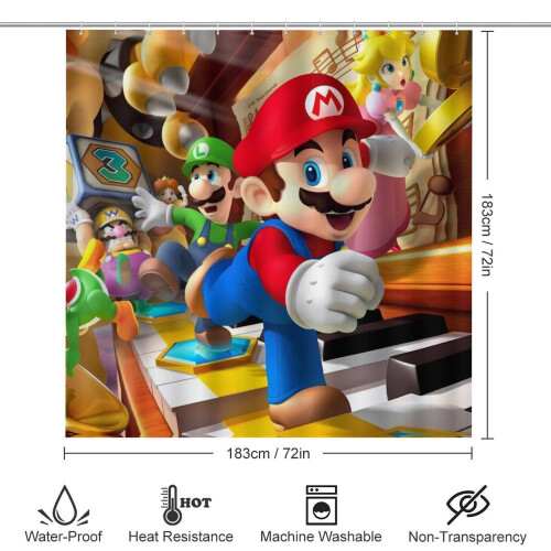 Σετ κουρτίνας ντους Mario με αντιολισθητικό χαλάκι μπάνιου και τουαλέτα 1