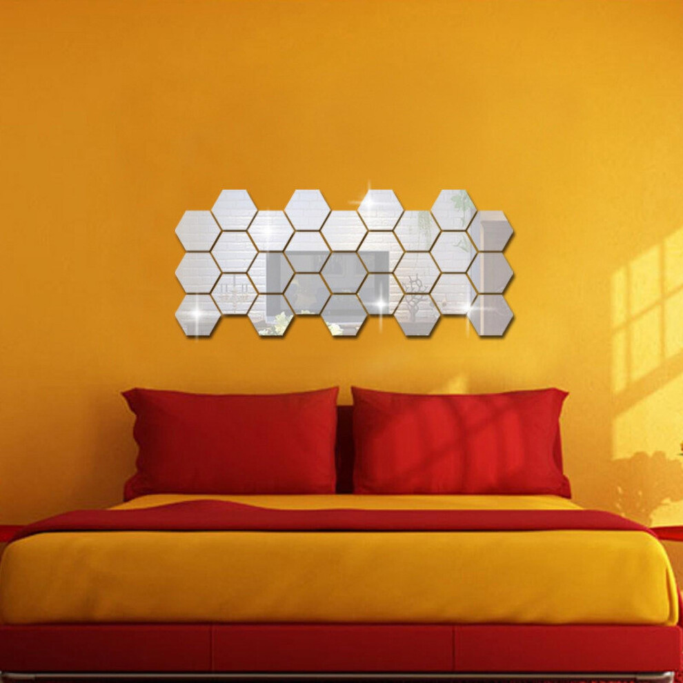 Mirror Hexagon Wall Decals 36 Pcs Silver Removable Vinyl 928028826627