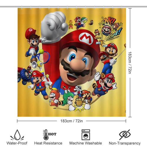 Σετ κουρτίνας ντους Mario με αντιολισθητικό χαλάκι μπάνιου και τουαλέτα 1