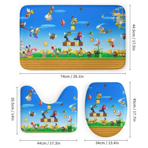 Σετ κουρτίνας ντους Mario με αντιολισθητικό χαλάκι μπάνιου και τουαλέτα 2