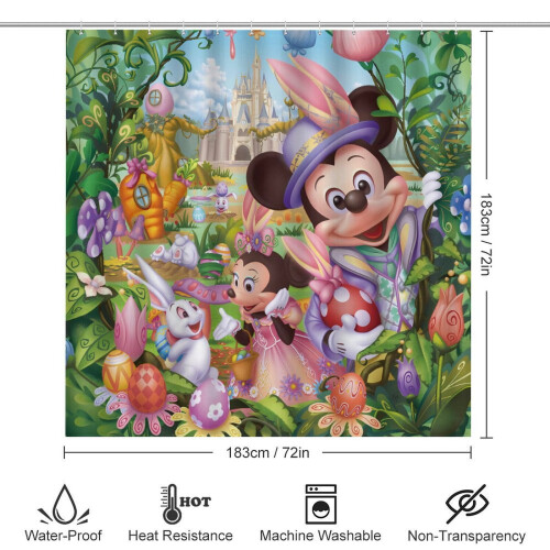 Ensemble rideau de douche Mickey avec tapis de bain antidérapant et 1