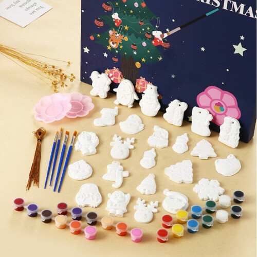 Christmas tree coloring set with gypsum base and acrylic