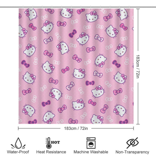 Ensemble rideau de douche Hello Kitty avec baignoire antidérapante 1