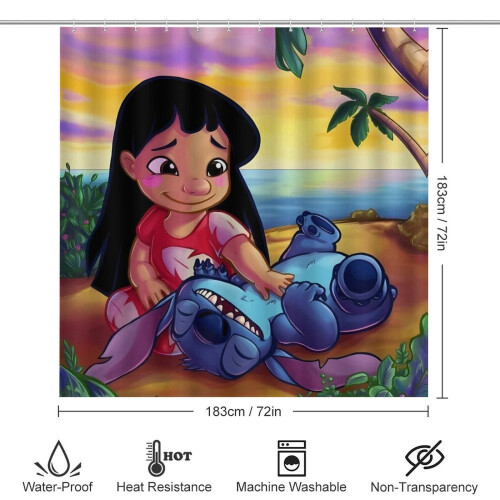 Σετ κουρτινών μπάνιου Stitch Family, μαύρο, 72x72 ίντσες, 4 τεμάχια 1