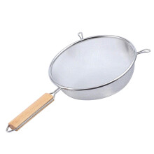 Passoire en acier inoxydable Homerr avec manche en bois - Cuillère filtrante à mailles fines, tamis en fil de fer, écumoire en métal, ustensile