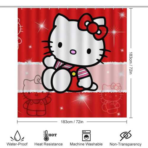 Ensemble rideau de douche Hello Kitty avec tapis de bain antidérapant et 1
