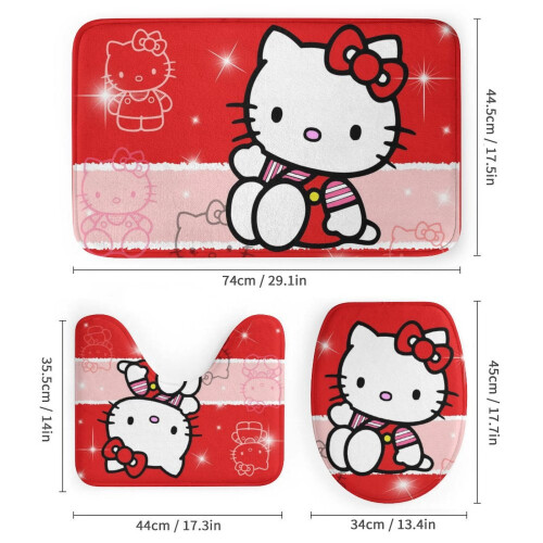 Ensemble rideau de douche Hello Kitty avec tapis de bain antidérapant et 2