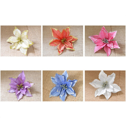 Glitter Artificial Wedding Christmas Flowers Blue 13cm 8pcs 2