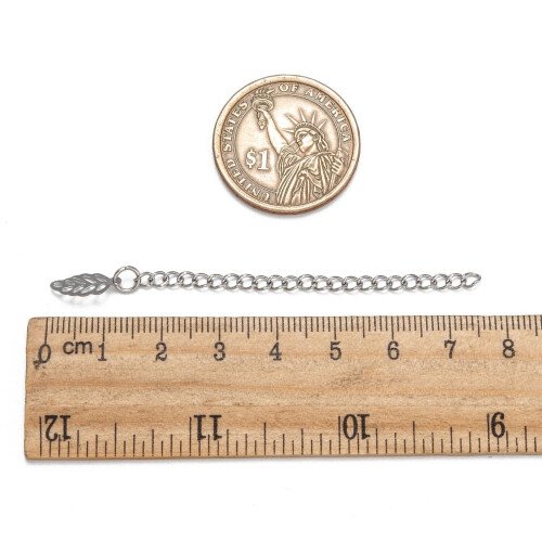 Stainless Steel Chain Extender with Leaf Pendant 60mm 2