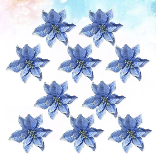 Glitter Artificial Wedding Christmas Flowers Blue 10pcs 1