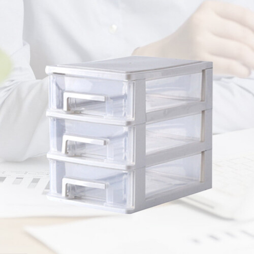 Gatuida bureau-organizer, transparant plastic, wit, 3 lades 1