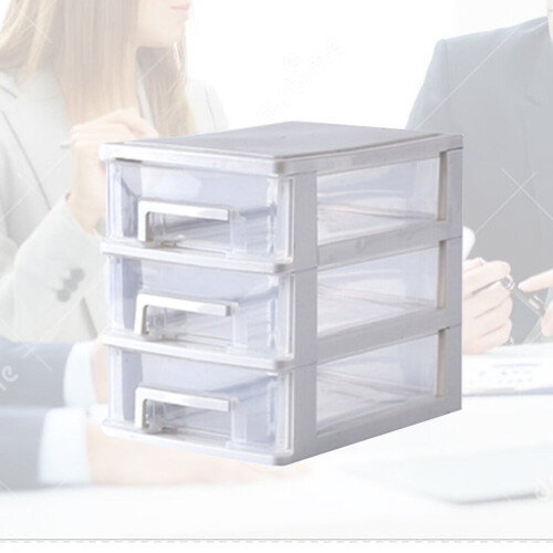 Gatuida bureau-organizer, transparant plastic, wit, 3 lades 2