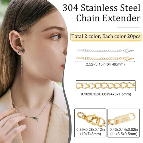 Stainless Steel Chain Extender with Lobster Clasp 40 pcs 1