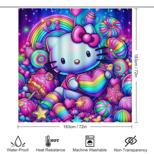 Ensemble rideau de douche Hello Kitty avec tapis de bain antidérapant et 1