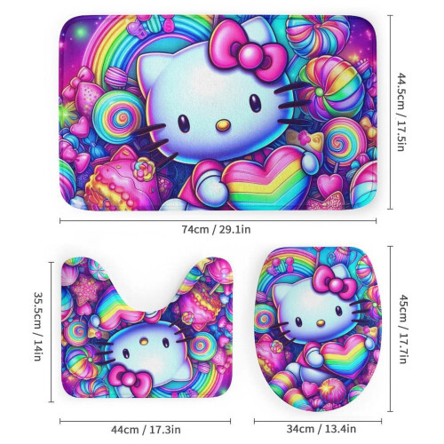 Ensemble rideau de douche Hello Kitty avec tapis de bain antidérapant et 2
