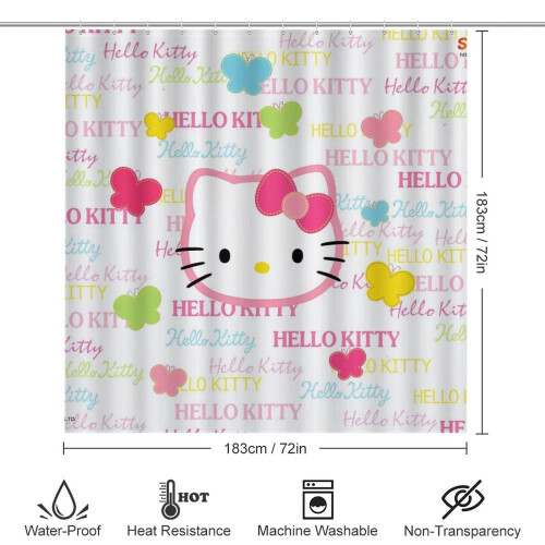 Ensemble rideau de douche Hello Kitty avec tapis de bain antidérapant et 1