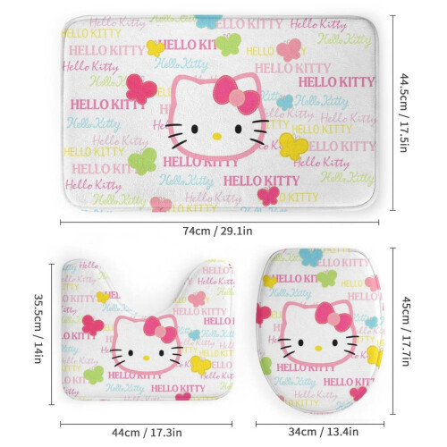 Ensemble rideau de douche Hello Kitty avec tapis de bain antidérapant et 2