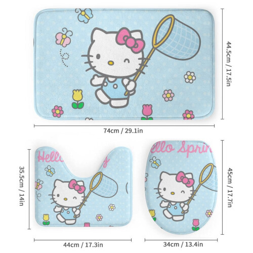Ensemble rideau de douche Hello Kitty avec tapis de bain antidérapant et 2