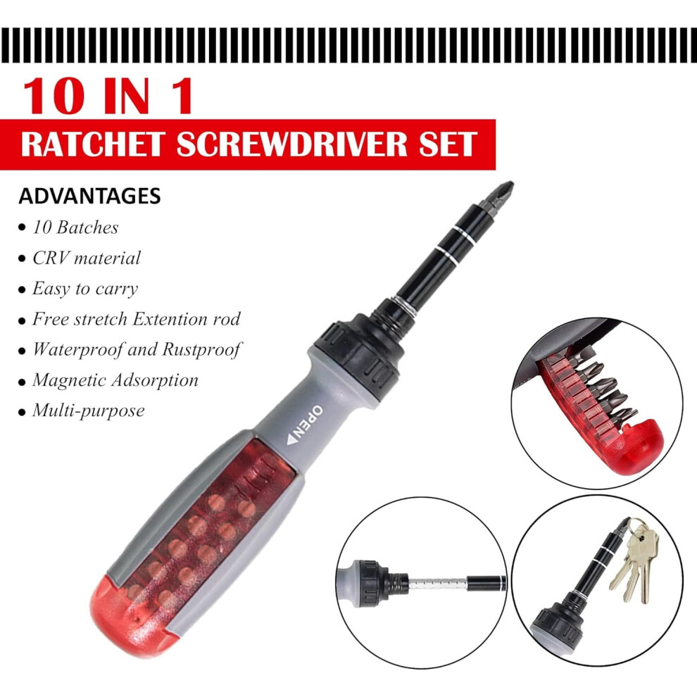 Yifudd Ratcheting Screwdriver With Magnetic Bits 10-Piece 975221732415