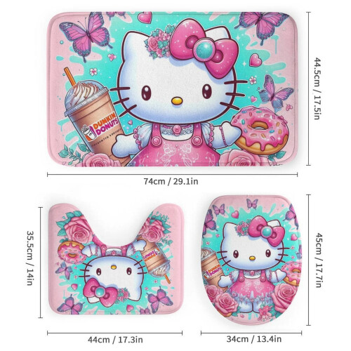 Ensemble rideau de douche Hello Kitty avec tapis de bain antidérapant et 2