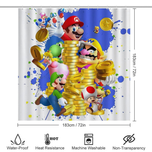 Σετ κουρτίνας μπάνιου Mario με αντιολισθητικό χαλί και πατάκι μπάνιου 1