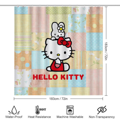 Ensemble rideau de douche Hello Kitty avec tapis de bain antidérapant et 1