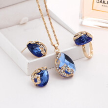 Women's Peacock Diamond Water Drop Ring Necklace Earrings